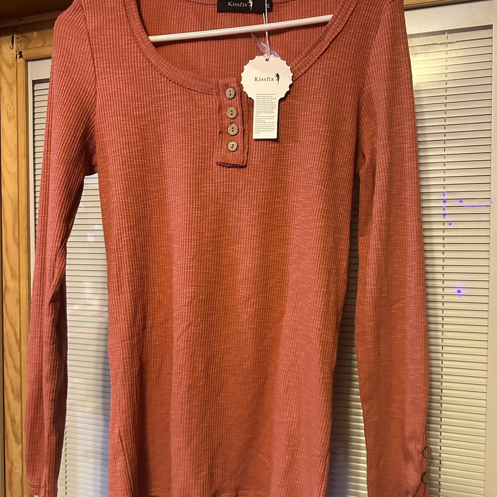 Kissfix Rust Long Sleeve Ribbed Top